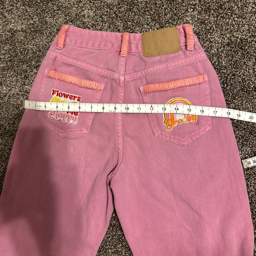 Redhawk Designs Hand Crafted Pink High Rise Jeans w/Fun Patches & Deerskin sz 26 - Picture 4 of 8